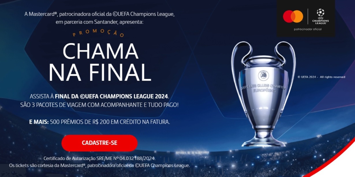 santander e mastercard farão sorteios de viagens para a final da champions league