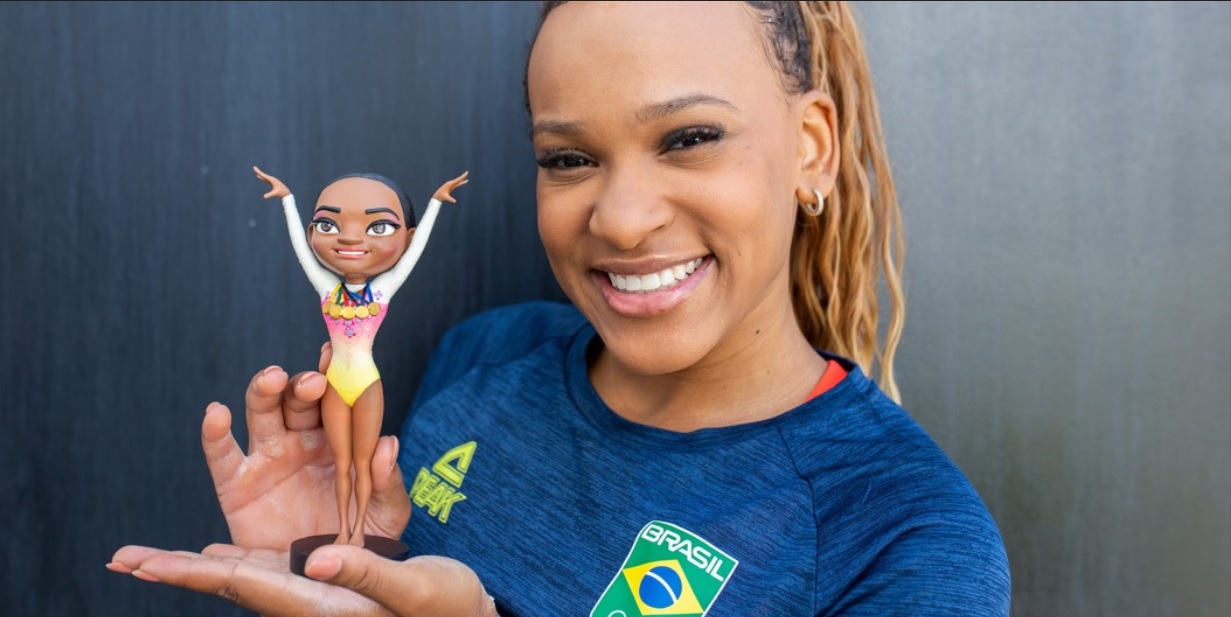 rebeca andrade ganha série limitada de miniaturas da memorabília do esporte