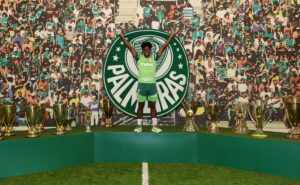 passagem gigante: endrick posa para foto com todos os troféus do palmeiras em despedida