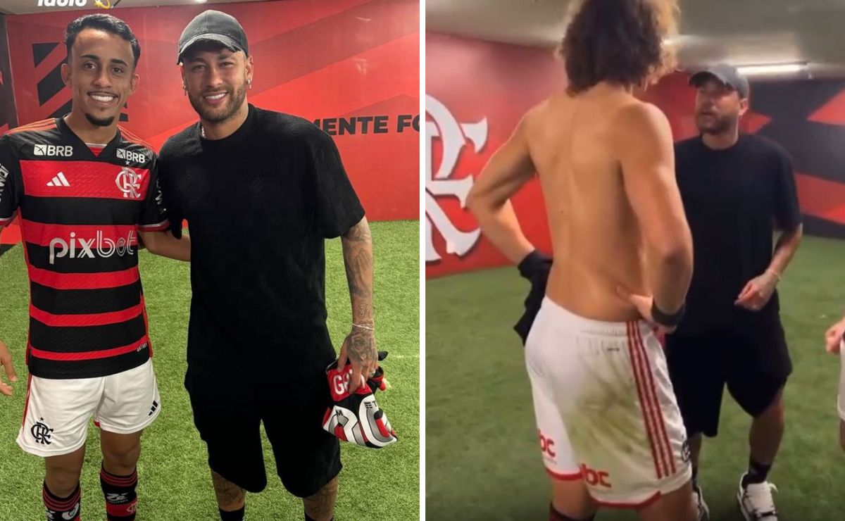 neymar entra no vestiário do flamengo e é tietado para contratação, mas se esquiva