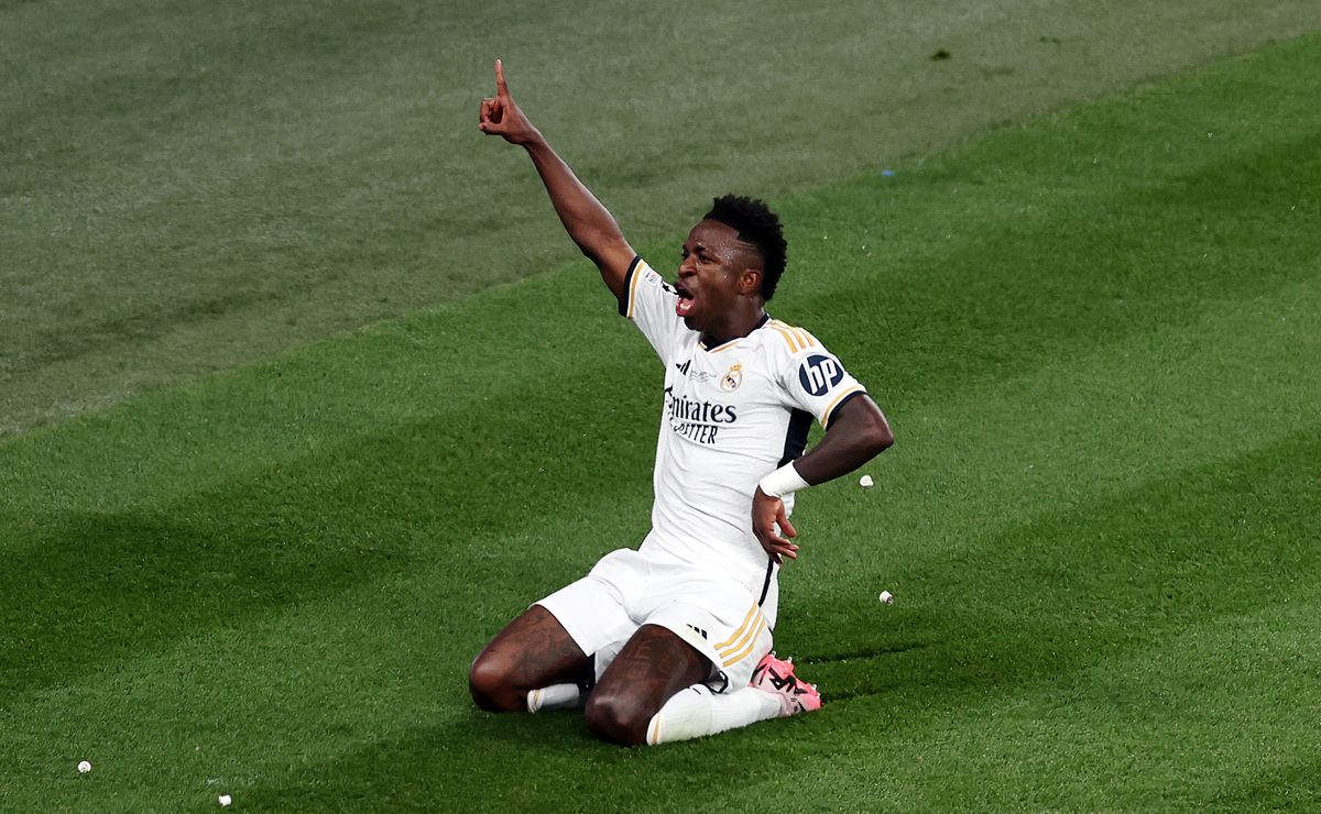 autor dos gols dos últimos dois títulos continentais do real madrid, confira os números de vini jr no clube