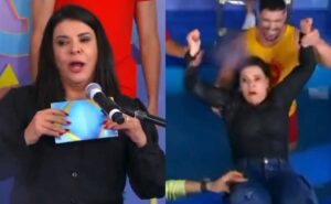 mara maravilha passa apuro e quase se afoga em homenagem a silvio santos no "domingo legal"