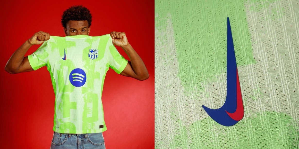 nike apresenta nova terceira camisa do barcelona na cor verde e com “swoosh” na vertical