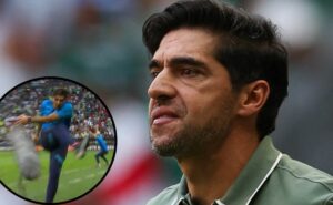 vídeo flagra abel brigando na área técnica e luso do palmeiras arremessa microfone longe; assista