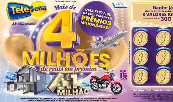 edição de aniversário: tele sena celebra 33 anos com mais de r$ 4 milhões em prêmios