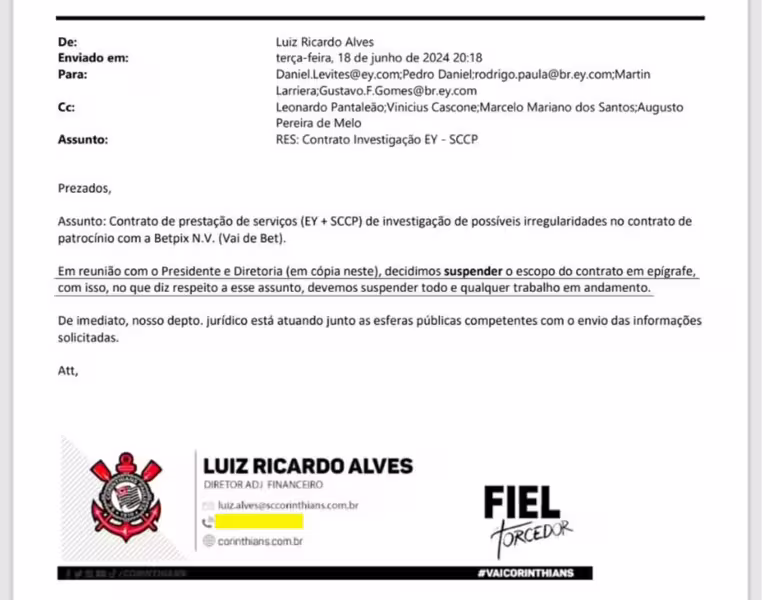 corinthians e vaidebet: clube cancelou investigação interna antes do resultado