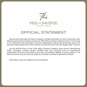 thai police probe miss universe over alleged illegal online casino promotion