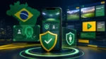 Celular com verificação de idade e símbolos de proteção ao consumidor no mercado brasileiro de apostas